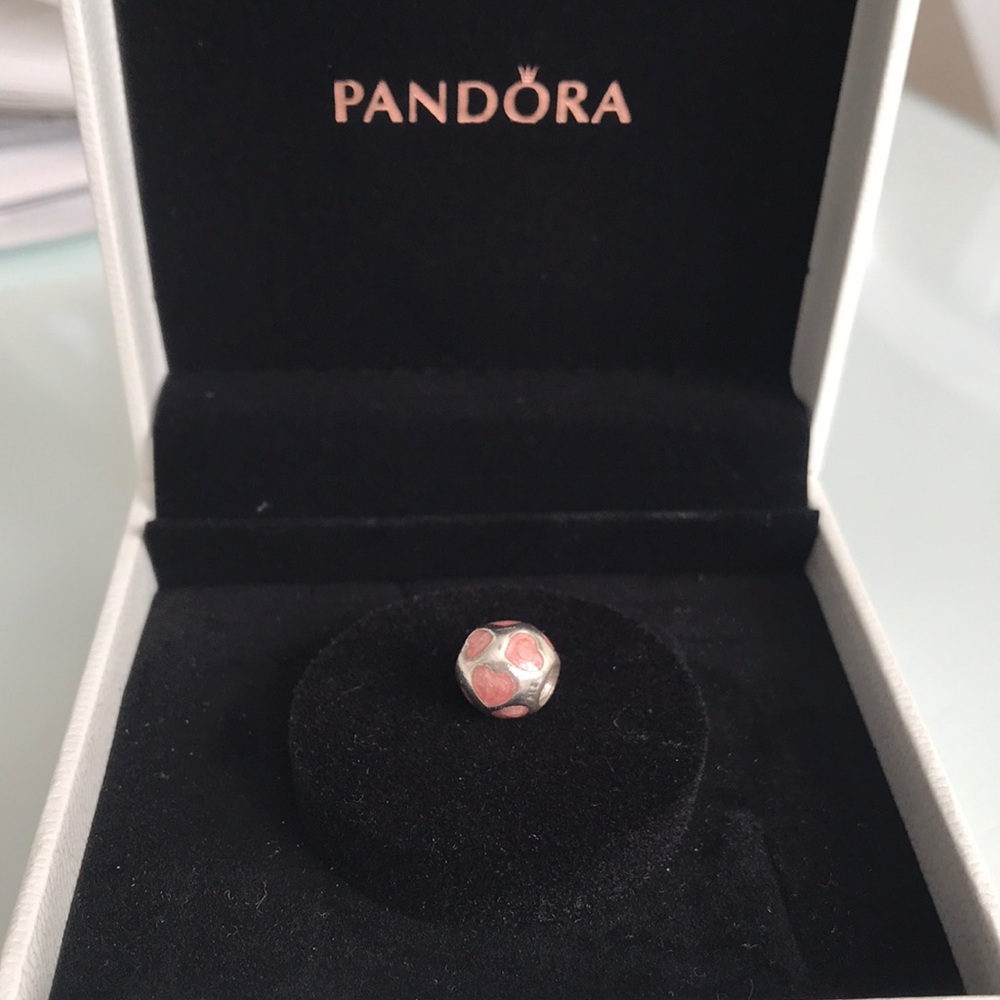 PANDORA Charm - silver bead with pink hearts